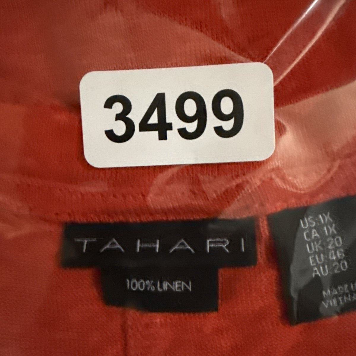 Tahari 1X 100% Linen Top Coral Red V Neck Oversized Relaxed Boho Coastal