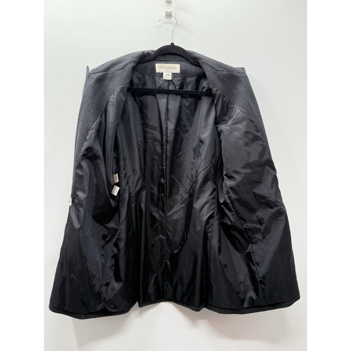 Vintage Jones New York Wool Blazer Womens 14 Black Gray Double Breasted