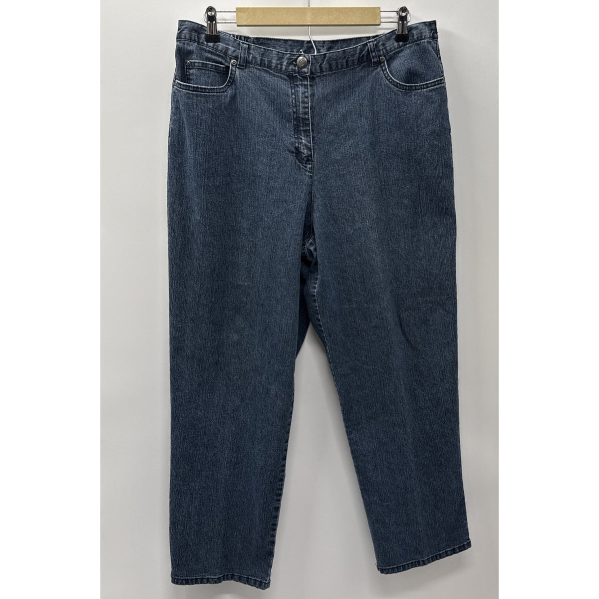 Ruby Rd Petite Straight Leg Jeans Blue Denim Sz 16P Zip Button Elastic Sides