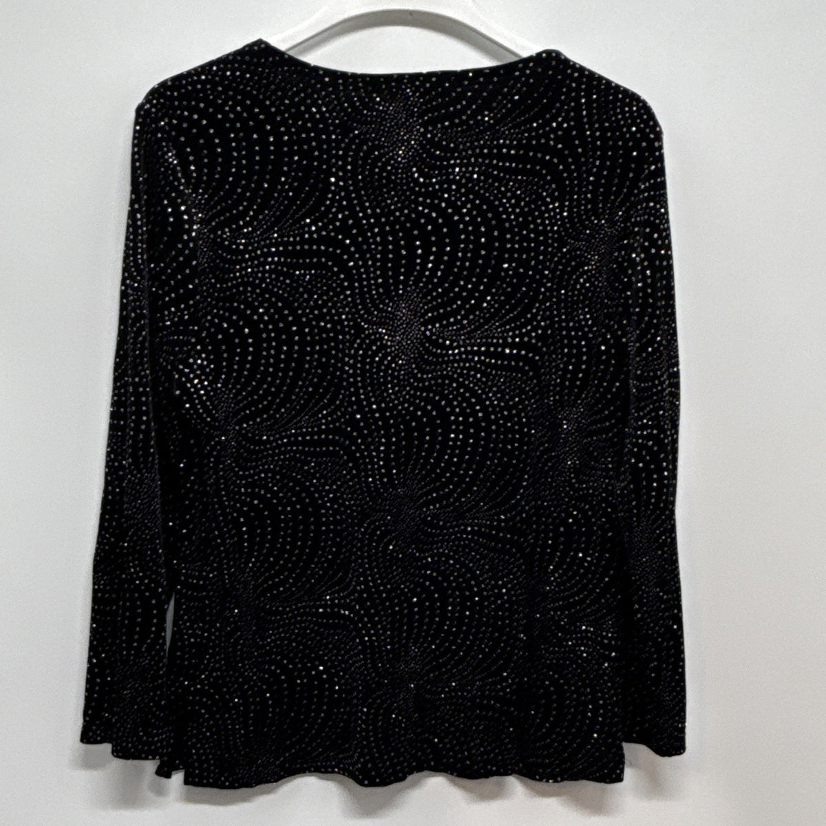 Notations Women’s XL Black Silver Glitter Velvet Top 3/4 Sleeve Stretch Party