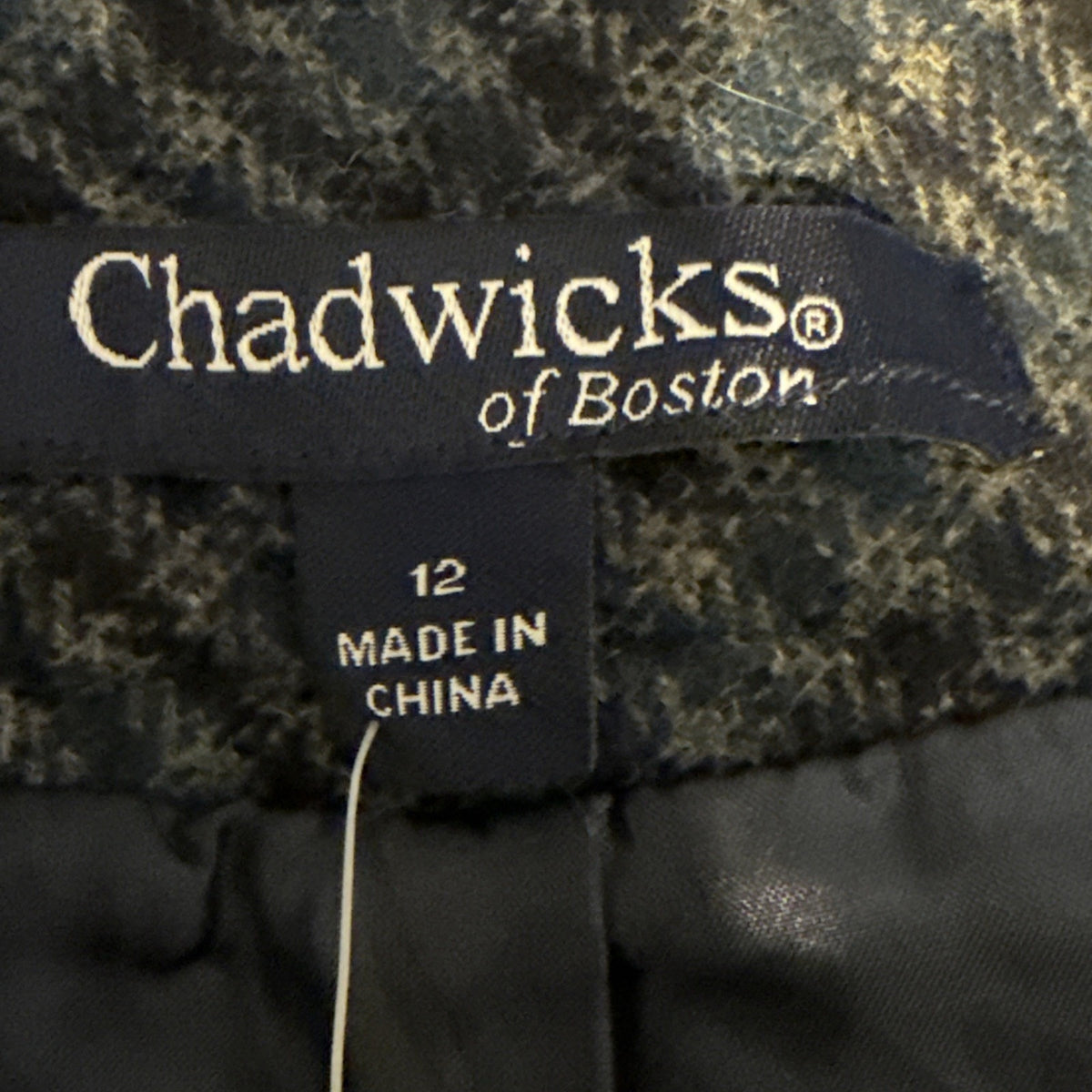 Chadwick Of Boston Size 12 Women’s Plaid Wool Blend Skirt Black/Gray/Blue