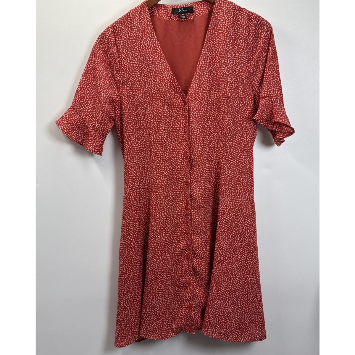 Lulus Floral Print Mini Dress Ruffle Sleeve Button Front Casual Summer Dress XL