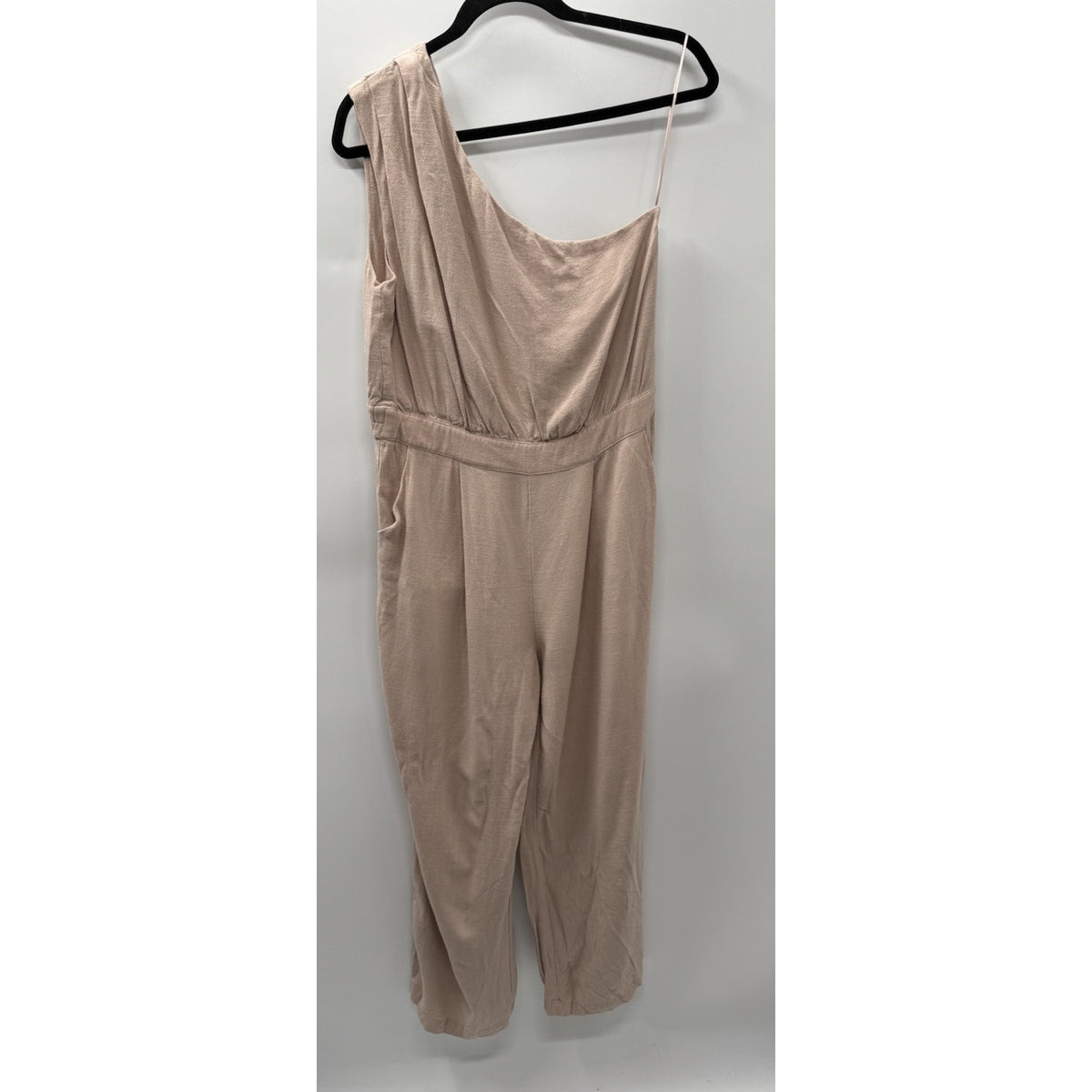 HEYSON Women L One Shoulder Wide Leg Jumpsuit Beige Taupe Boho Minimalist