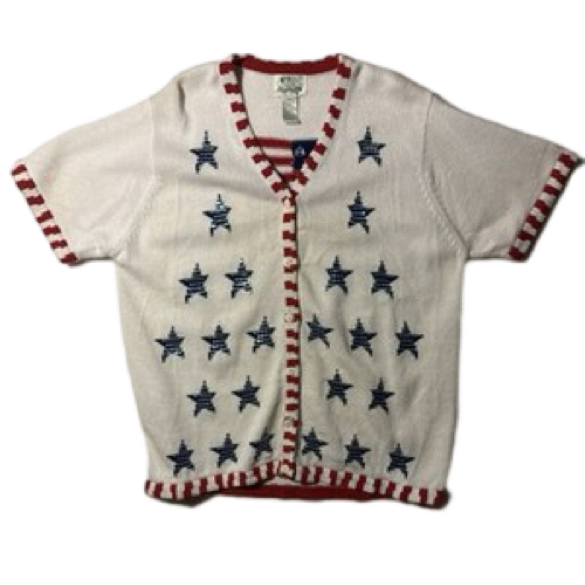 Quacker Factory Womens Patriotic Cardigan Sweater Stars Stripes USA Sz XL