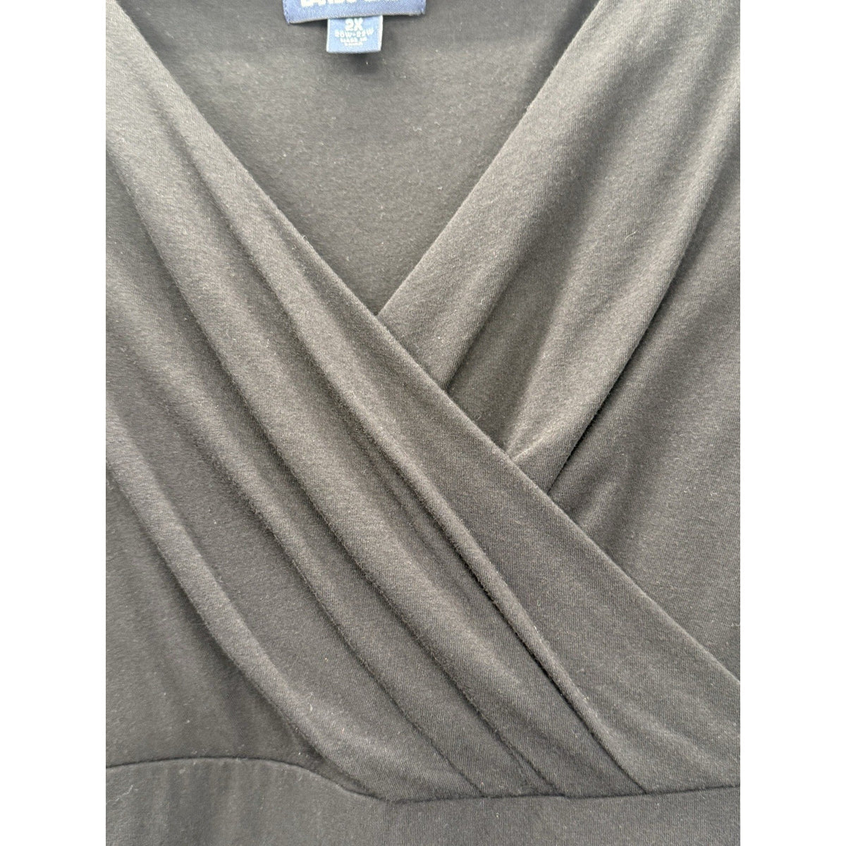 Lands End 2X Black Faux Wrap Dress Stretch Pima Cotton Empire Waist