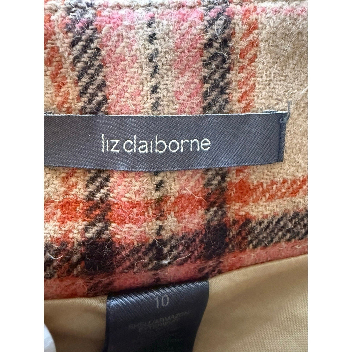 Liz Claiborne Plaid Wool Blend Skirt Size 10 – Camel Pink Checkered A-Line