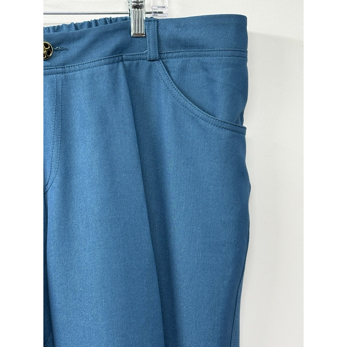 IMAN Pull On Pants Women 2X Short Blue Stretch Elastic Waist Slim Leg