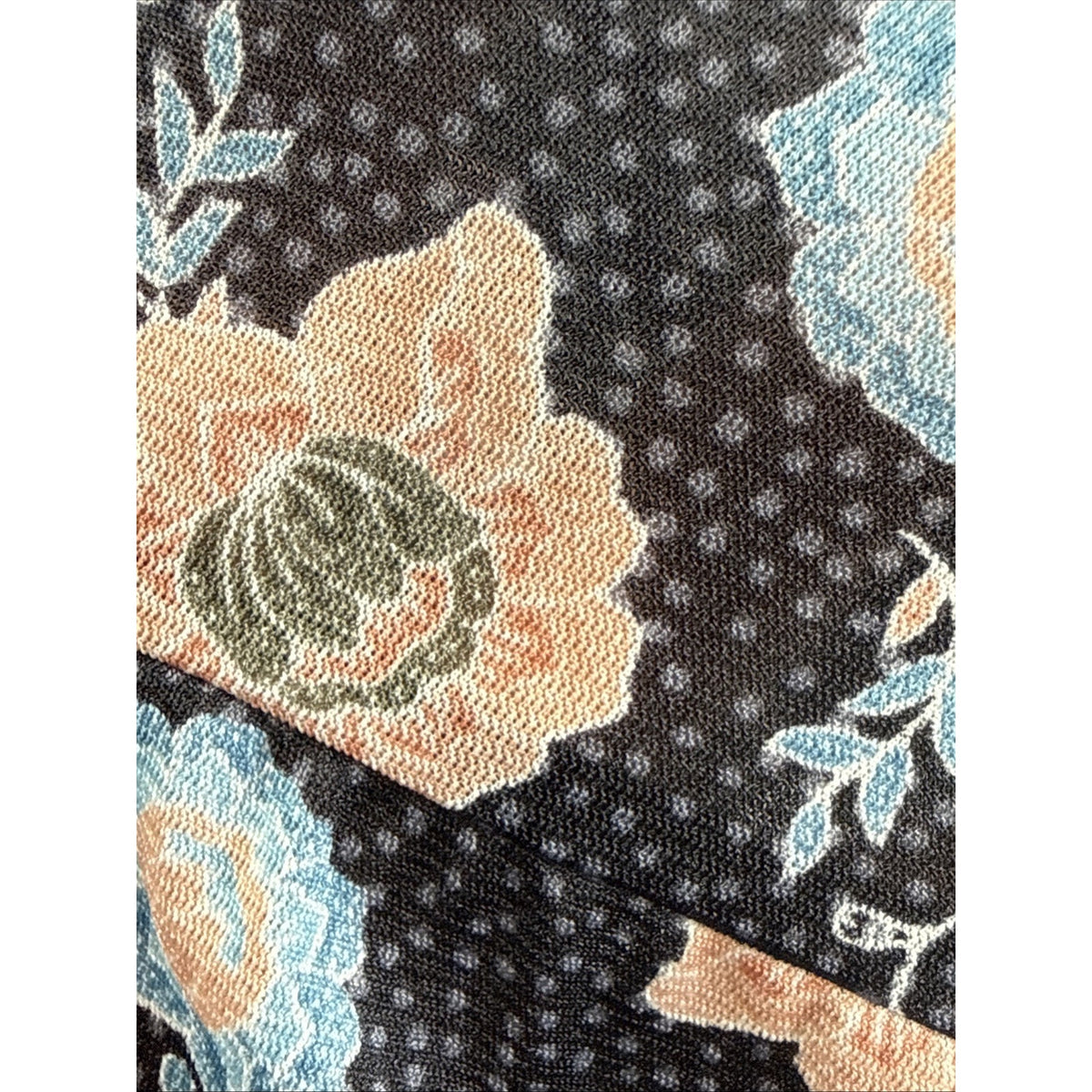 Style & Co Woman L Black Floral Tiered Button Front Mesh Tunic Blouse Top Boho