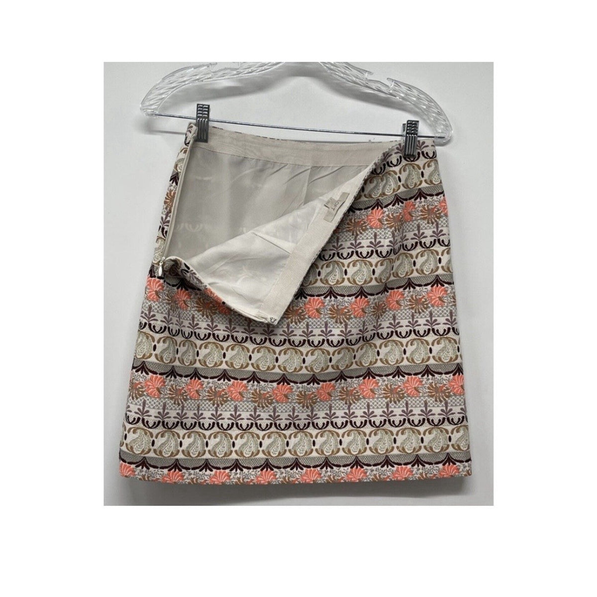 Ann Taylor Loft Women’s Gold Ivory Neon Orange Fair Isle Aline Skirt Size 2