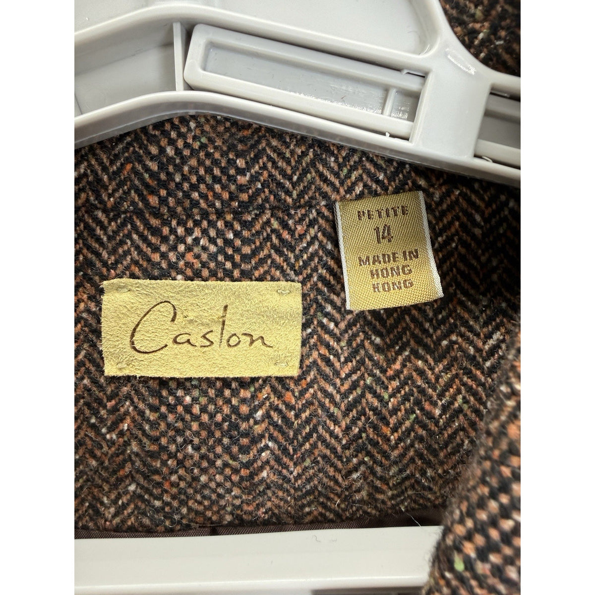 Caston Vintage Herringbone Wool Blend Blazer Jacket Petite 14 Brown Academia