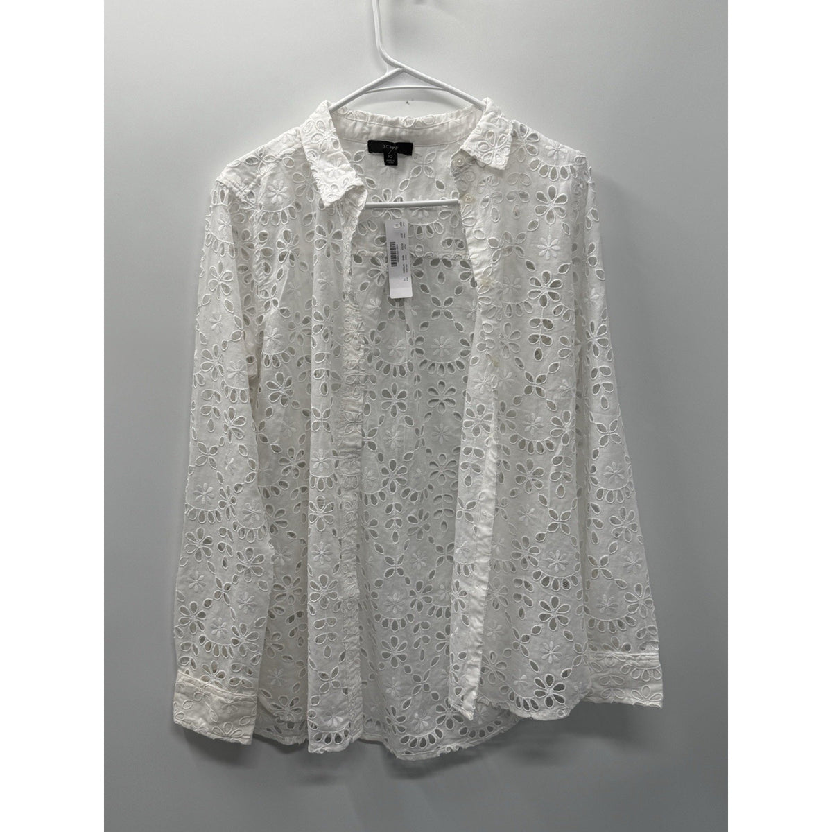 J.Crew Eyelet Lace Button Front Blouse Womens 10 White NWT Floral Long Sleeve