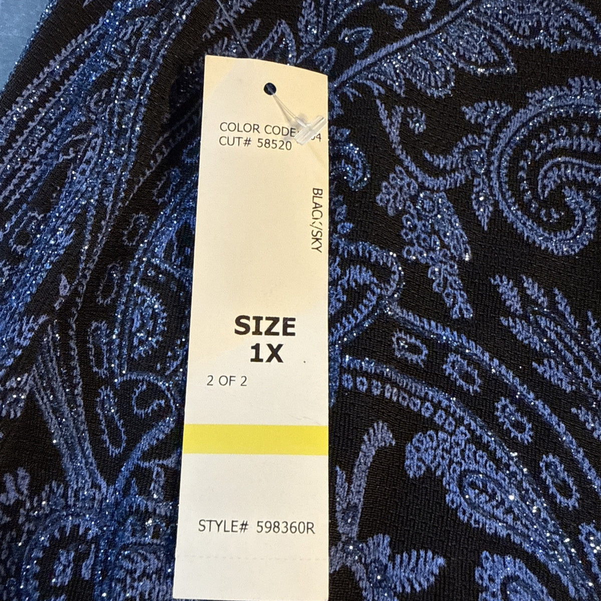 Onyx Nite Wendye Chaitin 2PC Knit Jacket Tank Set 1X Blue/Black Paisley Stretchy