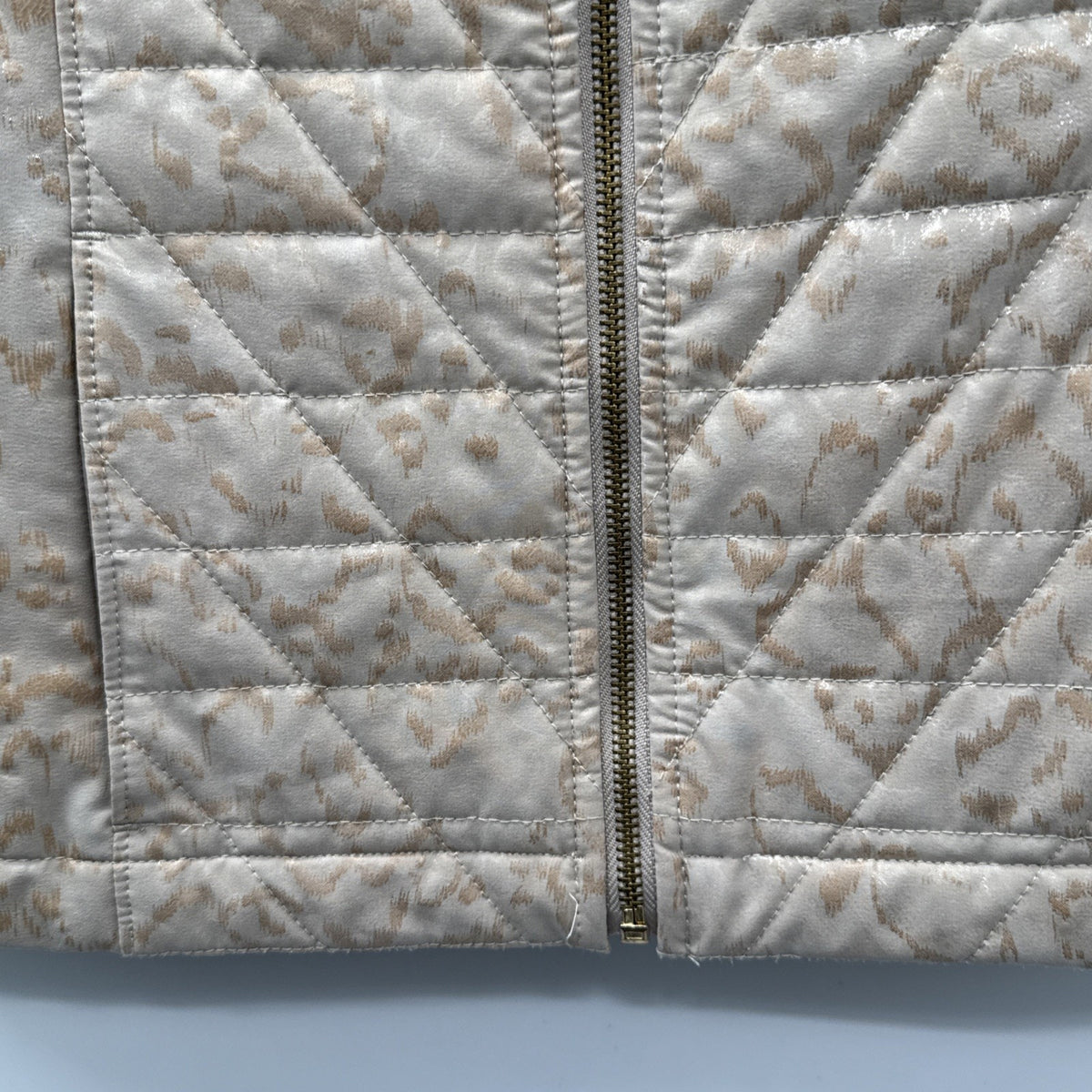 CHICO'S ZENERGY Neema Vest Sz 1 (M) Gold Leopard Quilted Pockets Full Zip Womens