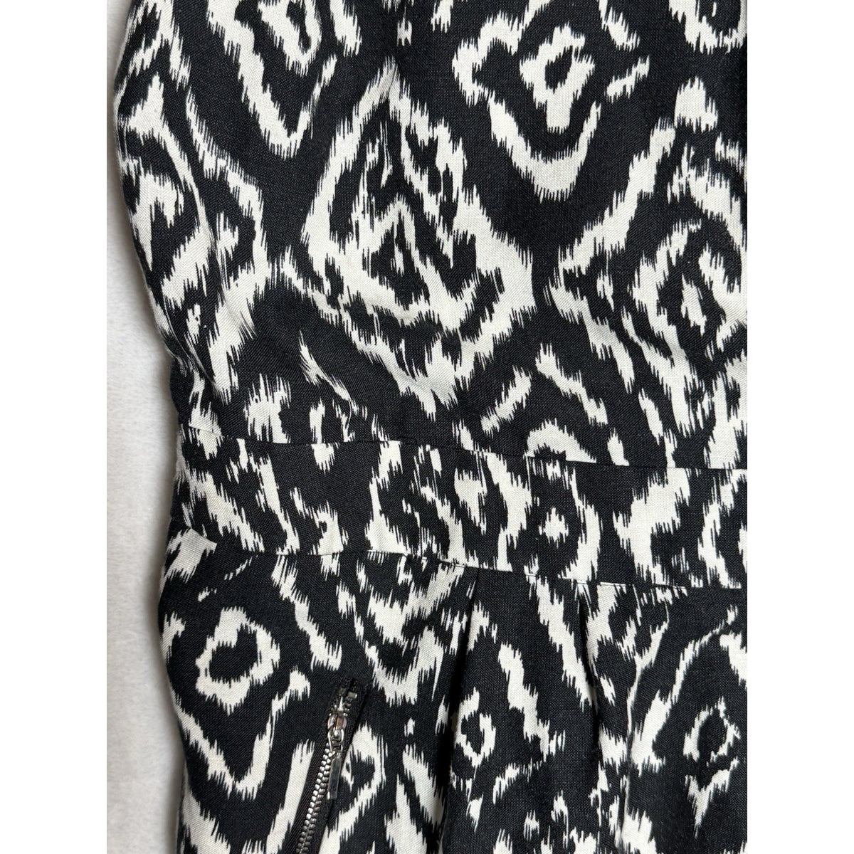 Ashley Stewart Linen Blend Jumpsuit Size 20 Black Tan Ikat Zip Slash Pockets