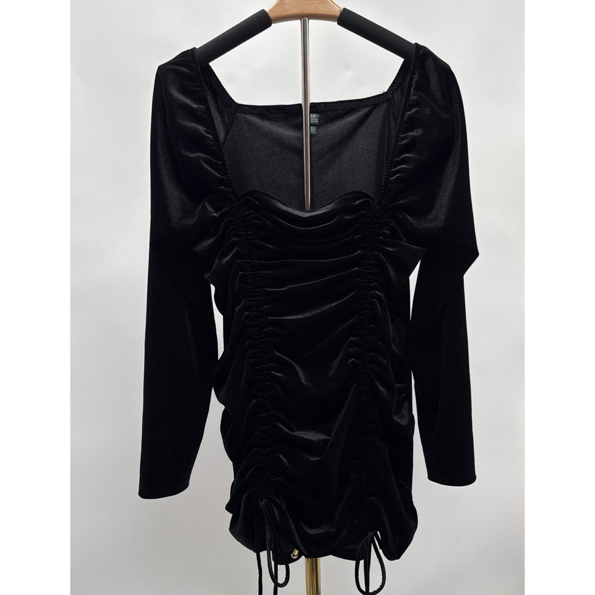 Women's Long Sleeve Ruched Velvet Bodycon Dress Wild Fable Black Size XXL