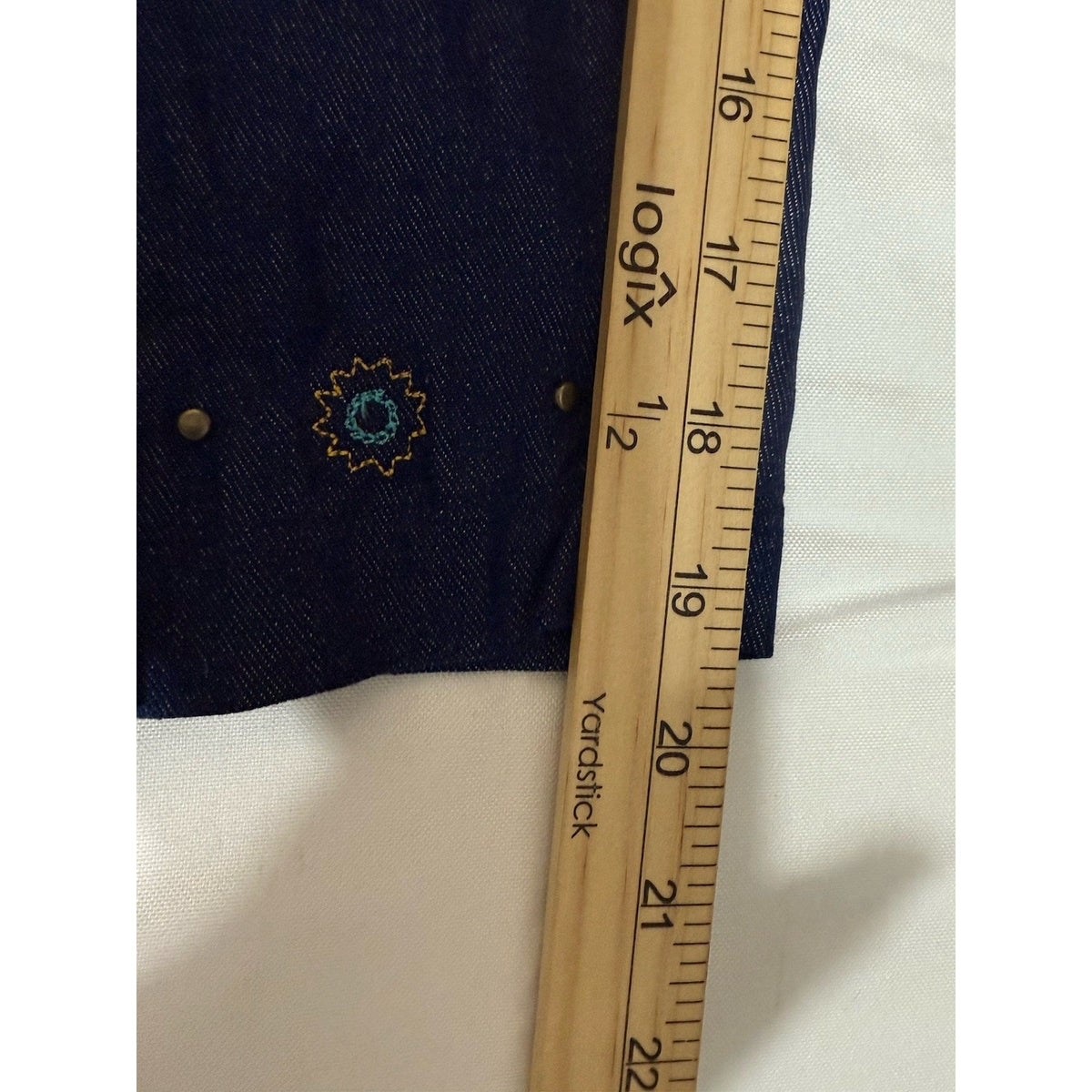 Erin London Capri Pants Large Blue Silk Blend Zip Fly Embroidered Hem