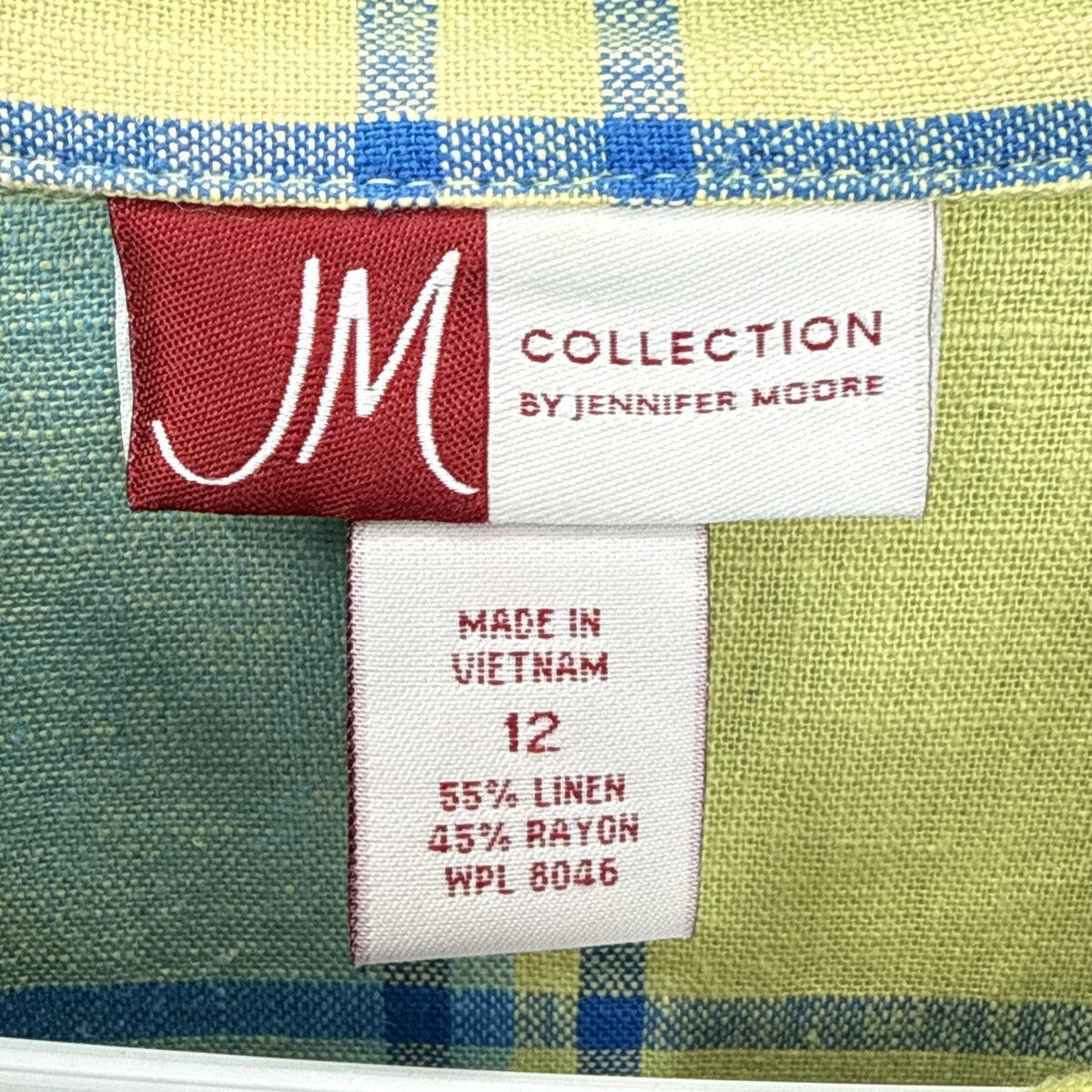 JM Collection Plaid Button Up Shirt Women Size 12 Multicolor Linen Blend