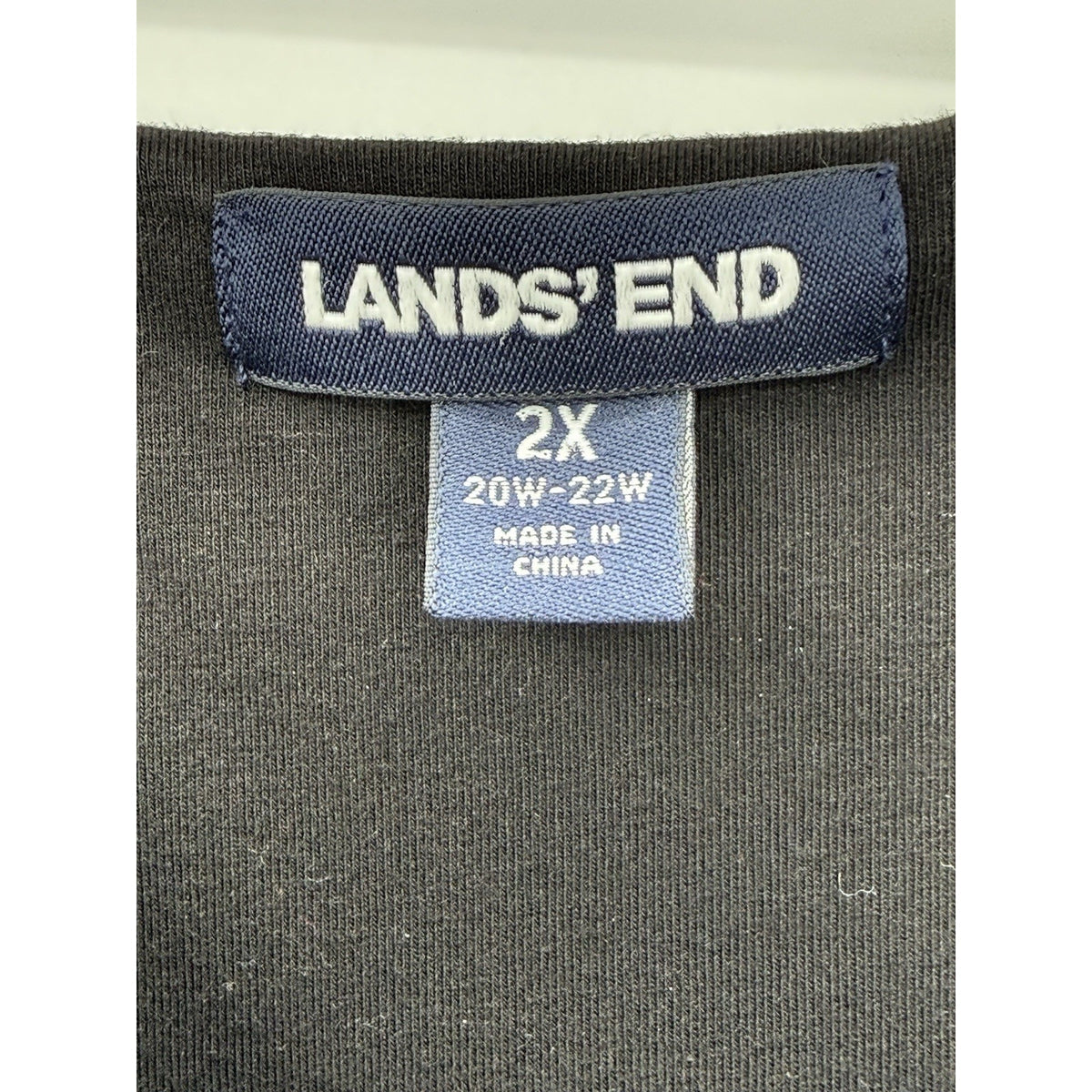 Lands End 2X Black Faux Wrap Dress Stretch Pima Cotton Empire Waist