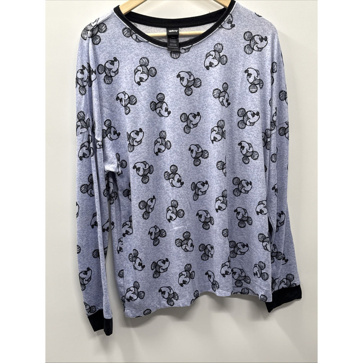 Disney Mickey Mouse Top Women XL Blue Sketch Print Long Sleeve Loungewear