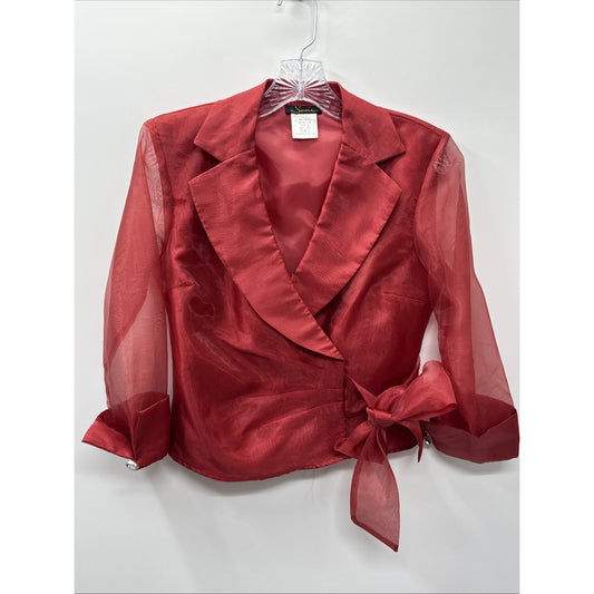 Serene Women Size 6 Red Sheer Organza Wrap Blouse Jacket Jeweled Formal Y2K