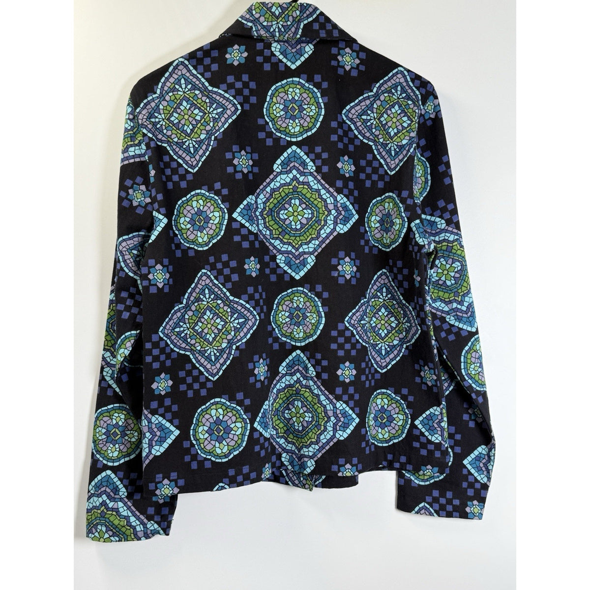 Vintage Mosaic Print Jacket-Shirt Sequin Detail Indie Boho Y2K Retro Artsy Sz M