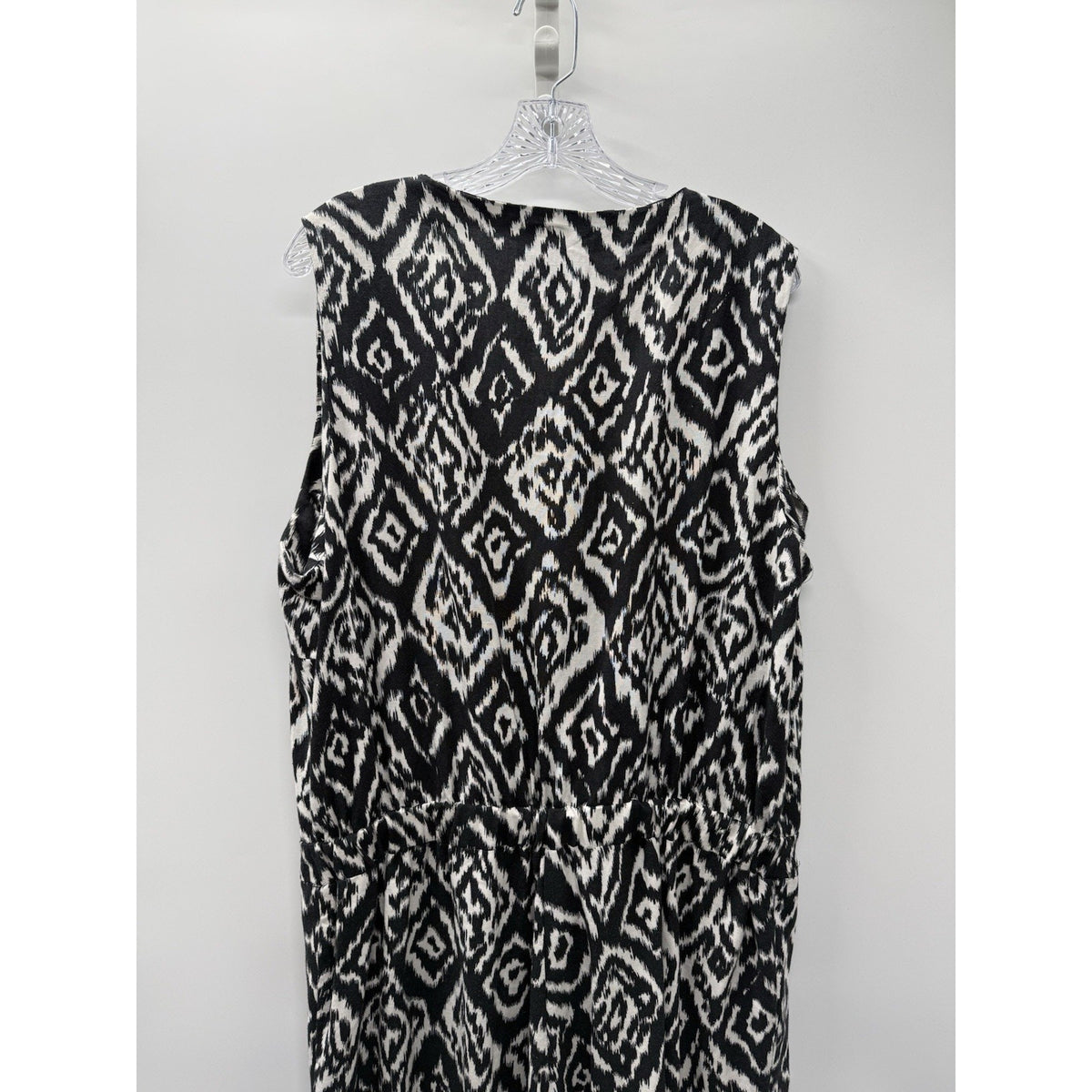 Ashley Stewart Linen Blend Jumpsuit Size 20 Black Tan Ikat Zip Slash Pockets