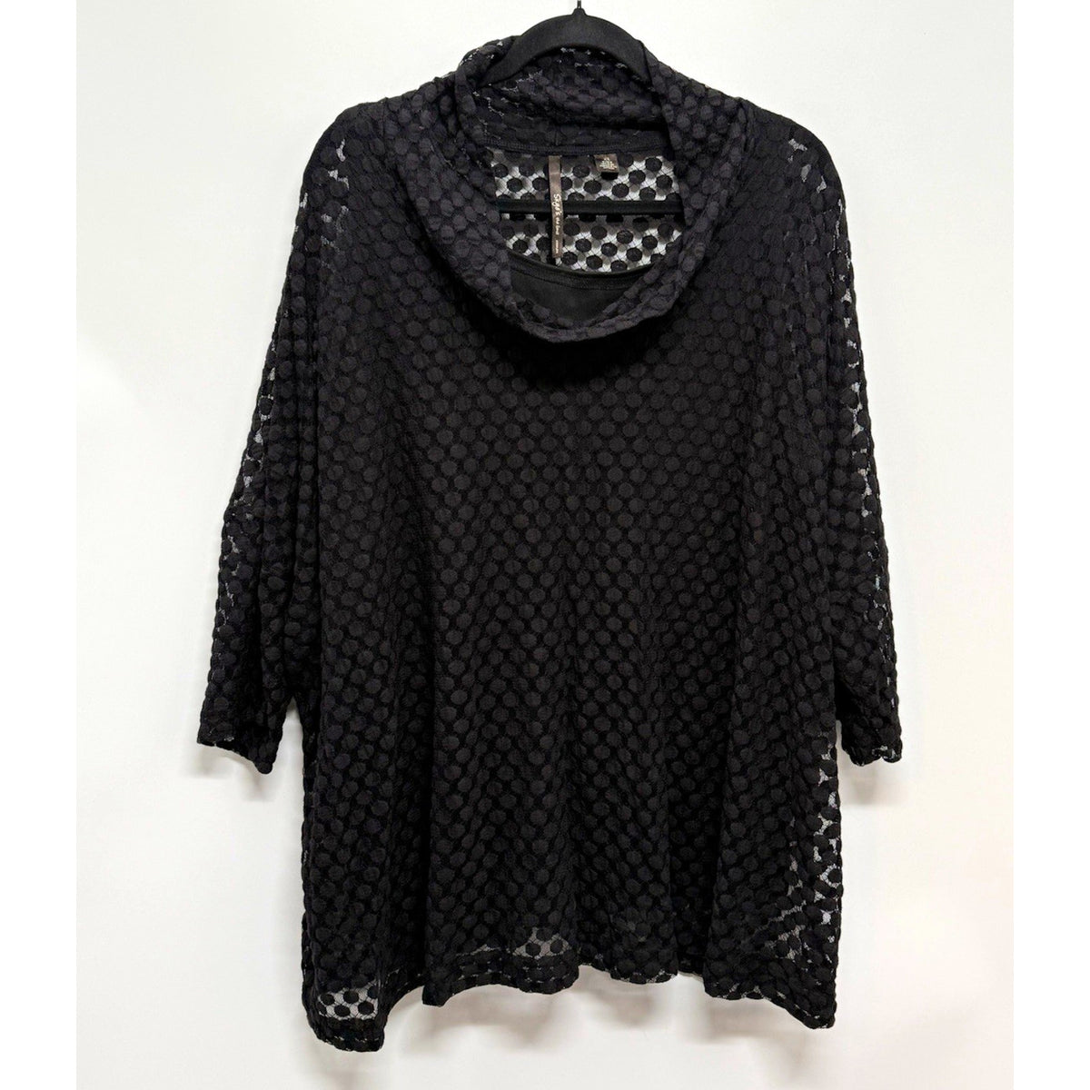 Sky's The Limit Womens 2X Black Sheer Mesh Polka Dot Cowl Neck Tunic Top