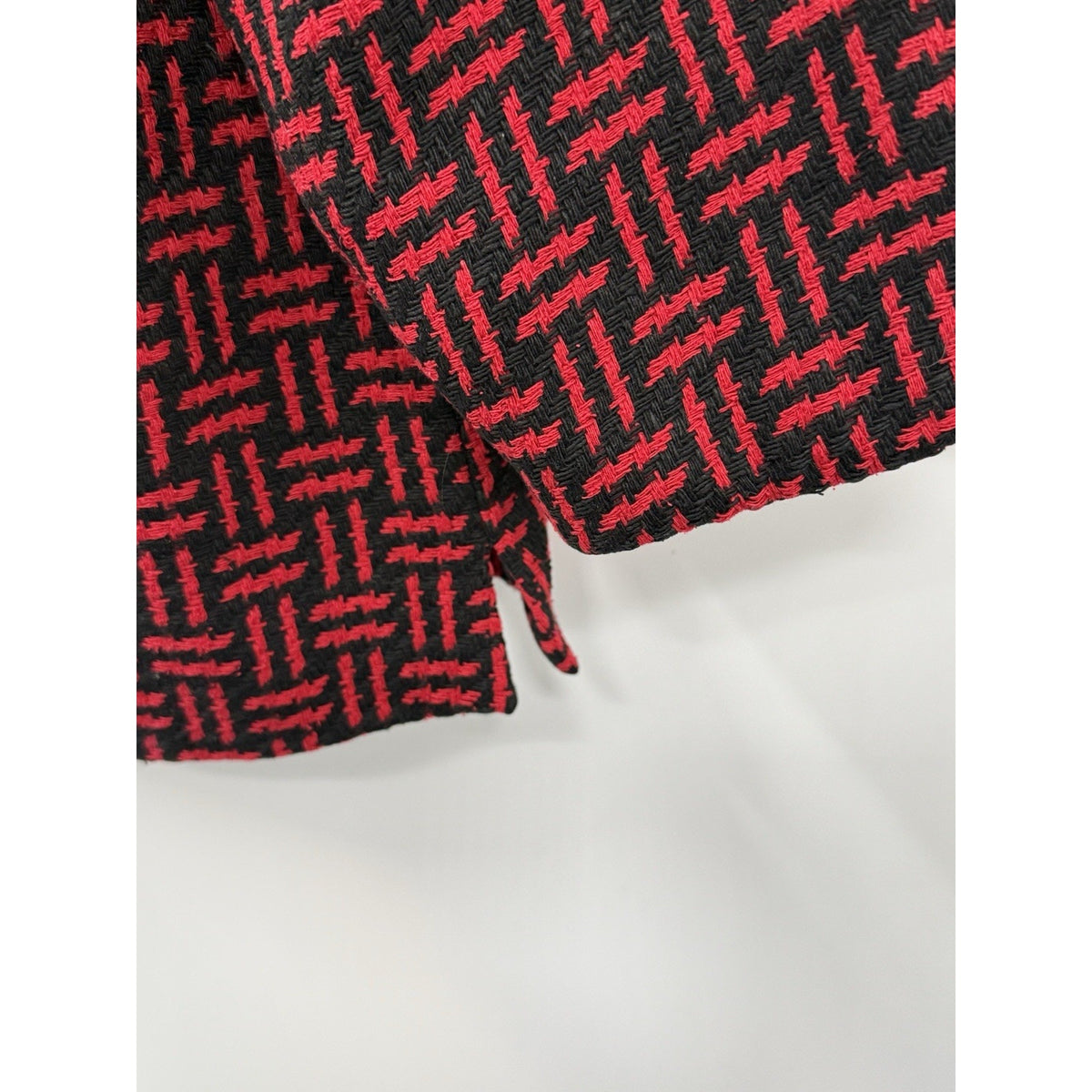 Ann May 100% Silk Woven Blazer Jacket Womens Large Red Black Textured