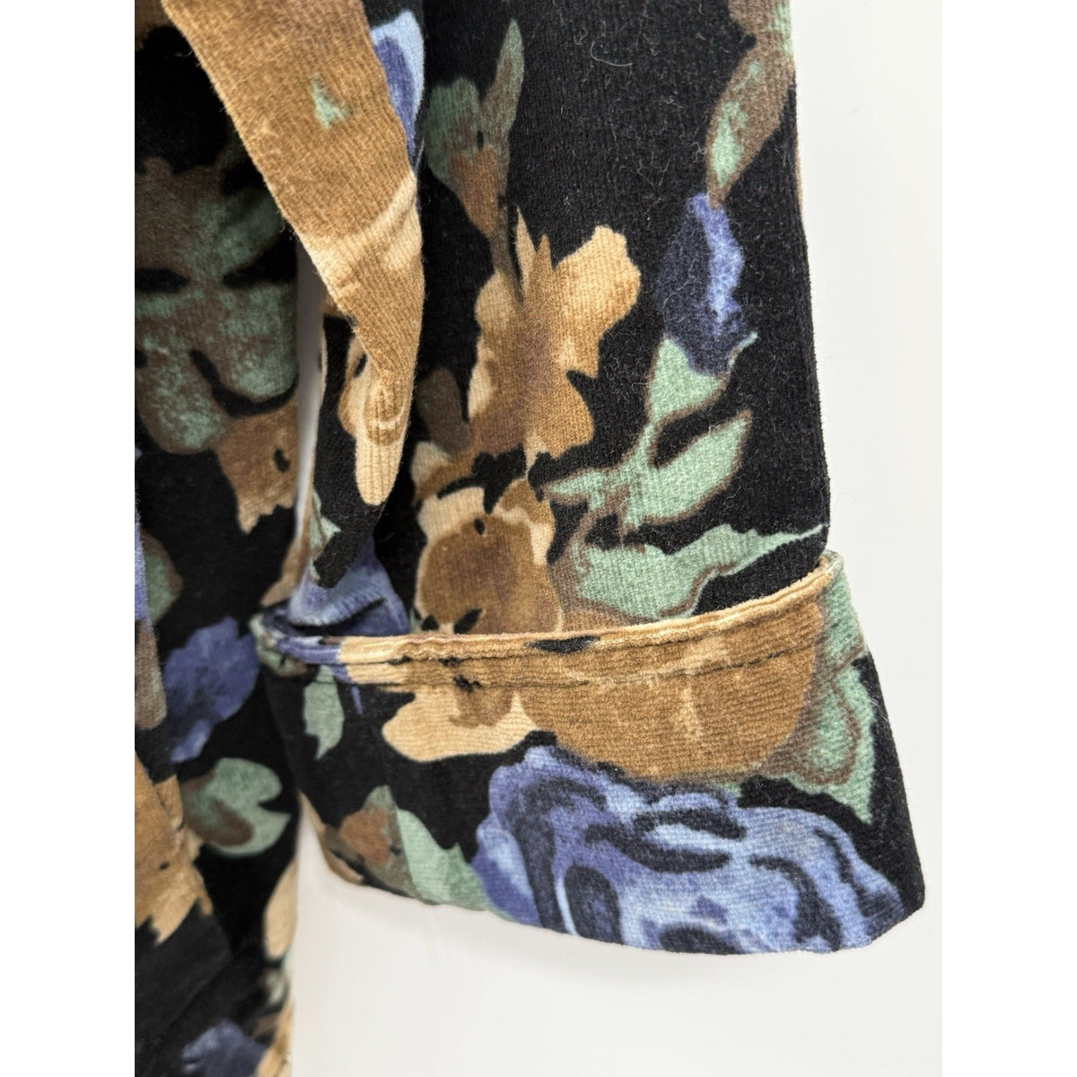 Rafaella Floral Jacket Womens 10 Black Blue Brown Stretch 3 Button Front Career