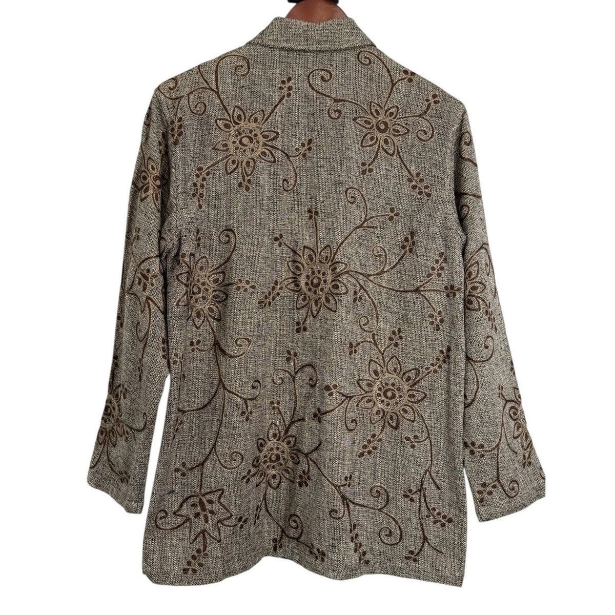 Chico’s Design Women 0 99% Silk Jacket Brown Embroidered Boho Dark Academia FLAW