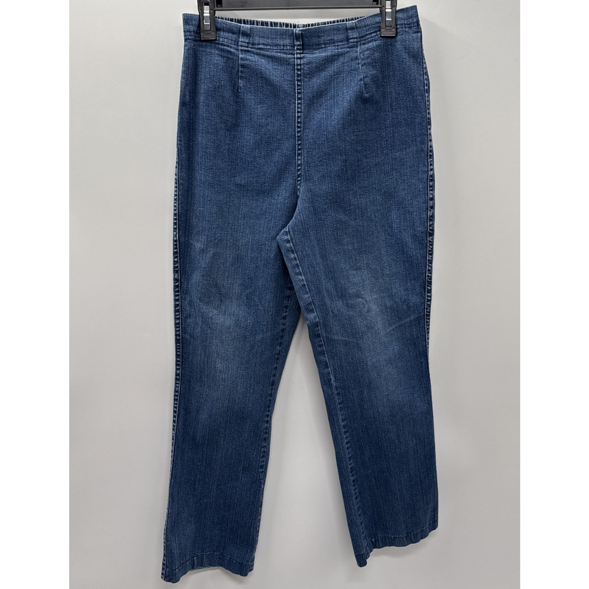 White Stag Pull On Denim Jeans Straight Leg Elastic Waist Womens Large Average