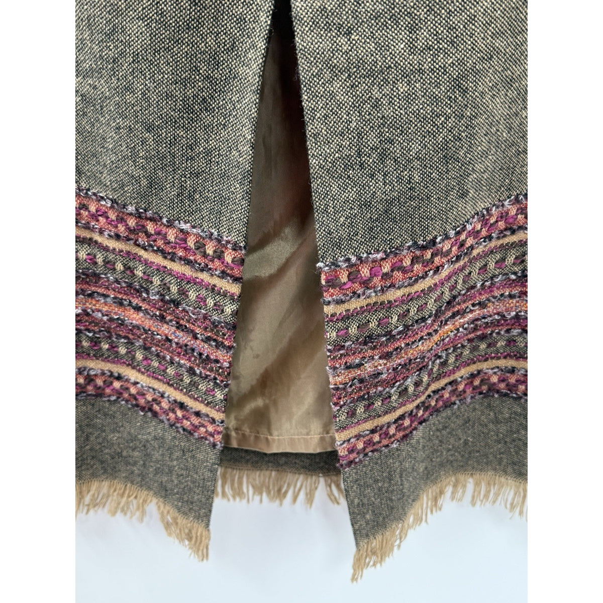 Sag Harbor Womens Size 14 Brown Wool Blend Midi Skirt Fringe Boho Southwestern