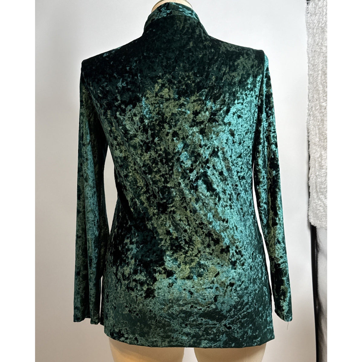 Women’s XL Emerald Green Crushed Velvet Open Front Longline Cardigan Jacket