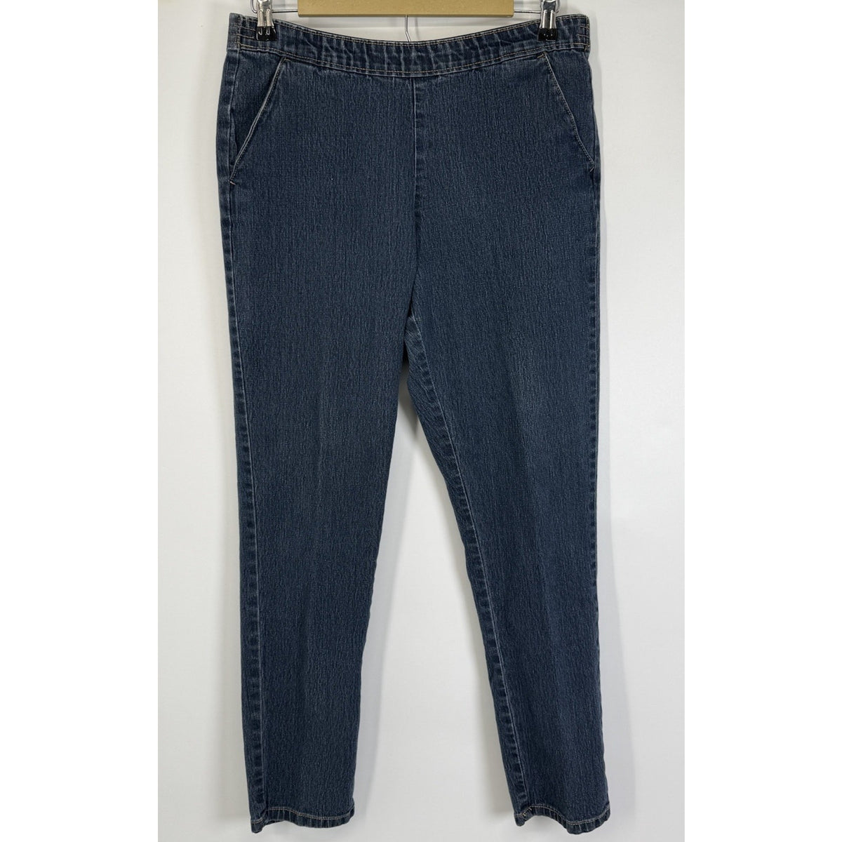 Basic Editions Womens Large Pull On Jeans Elastic Waist Stretch Dark Wash