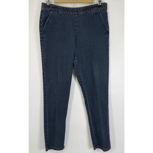 Basic Editions Womens Large Pull On Jeans Elastic Waist Stretch Dark Wash