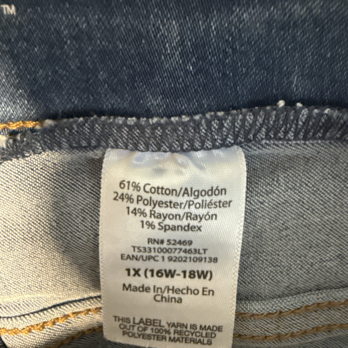 Terra & Sky Woman's 1X Pull On Jean Jeggings High Rise Stretch Casual lightwash