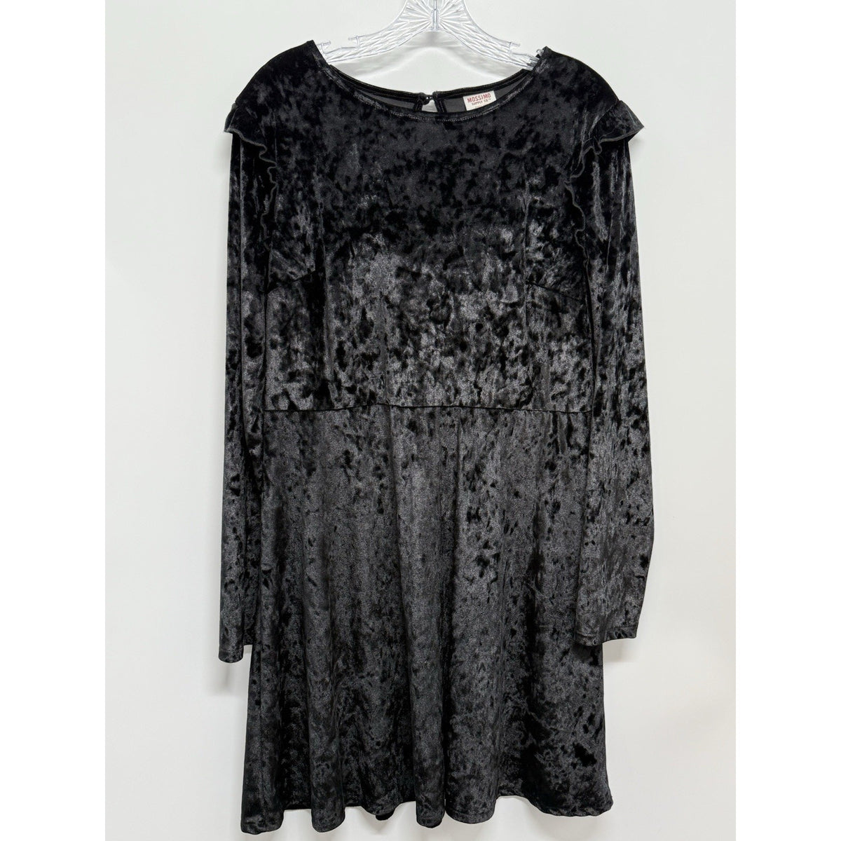 Mossimo Supply Co. Womens Black Velvet A-Line Dress Keyhole Ruffle Sleeve XL