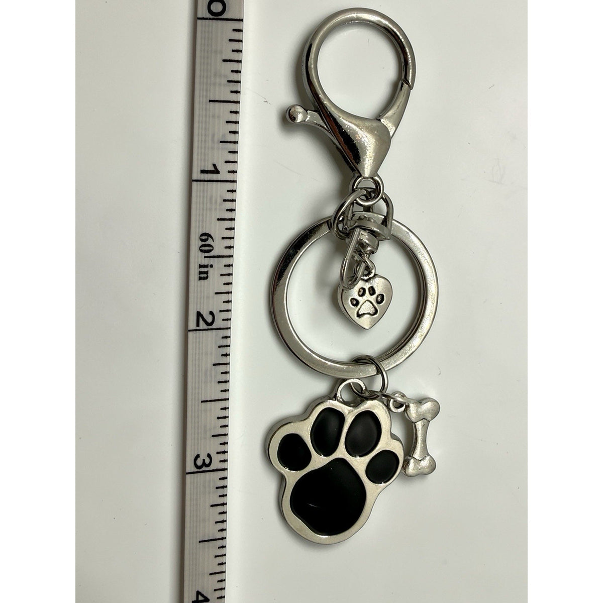 Dog Lover Purse Charm Keychain Paw Print Bone I Love My Dog Silver Tone