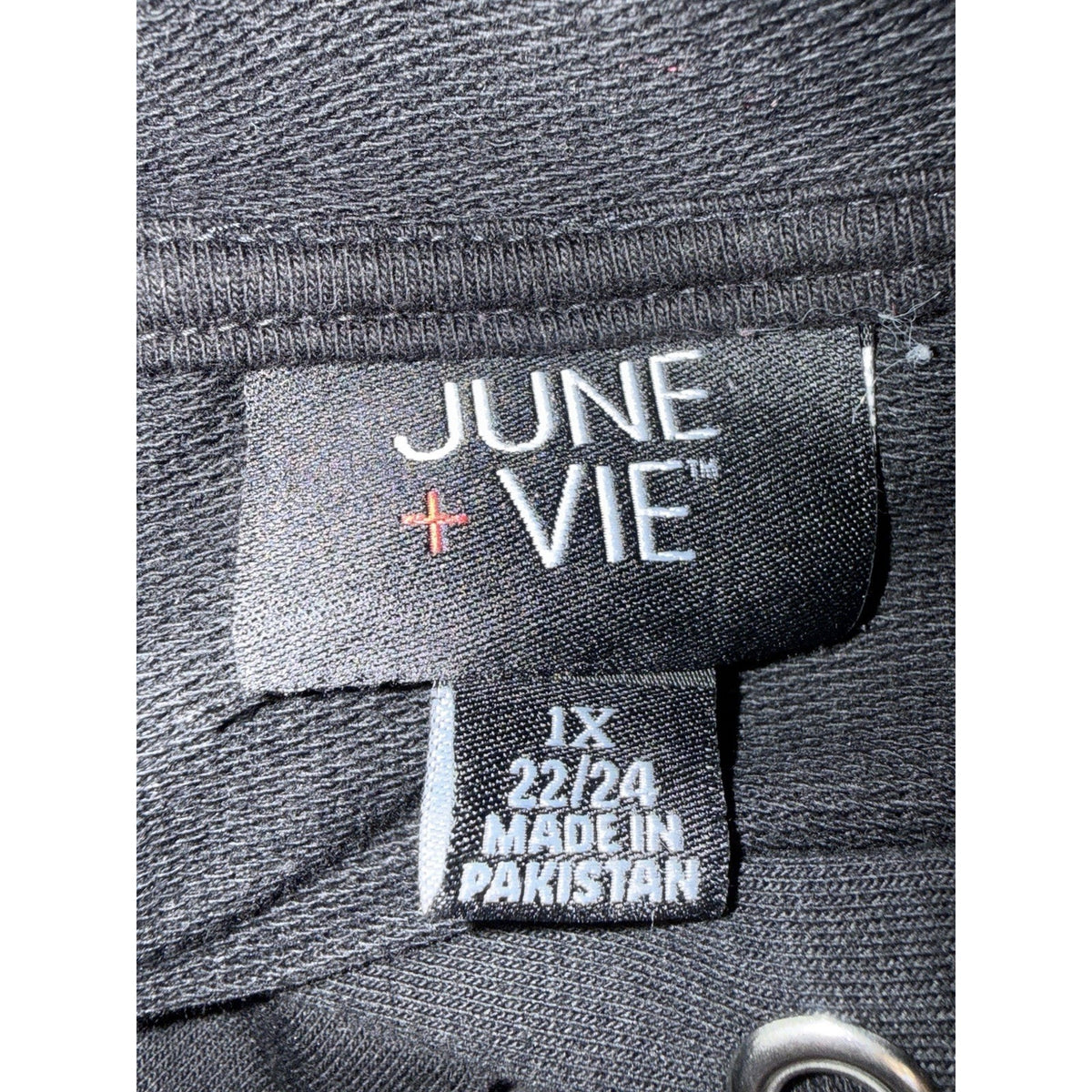 June + Vie 1X Black White Striped Hoodie Pullover Kangaroo Pocket No Drawstring