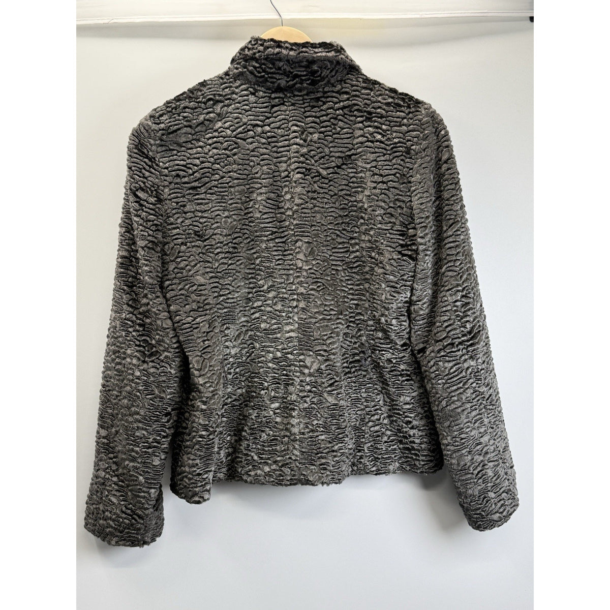 Charter Club (Flawed) Petite Faux Fur Textured Jacket Gray 8P Cropped Glam Chic