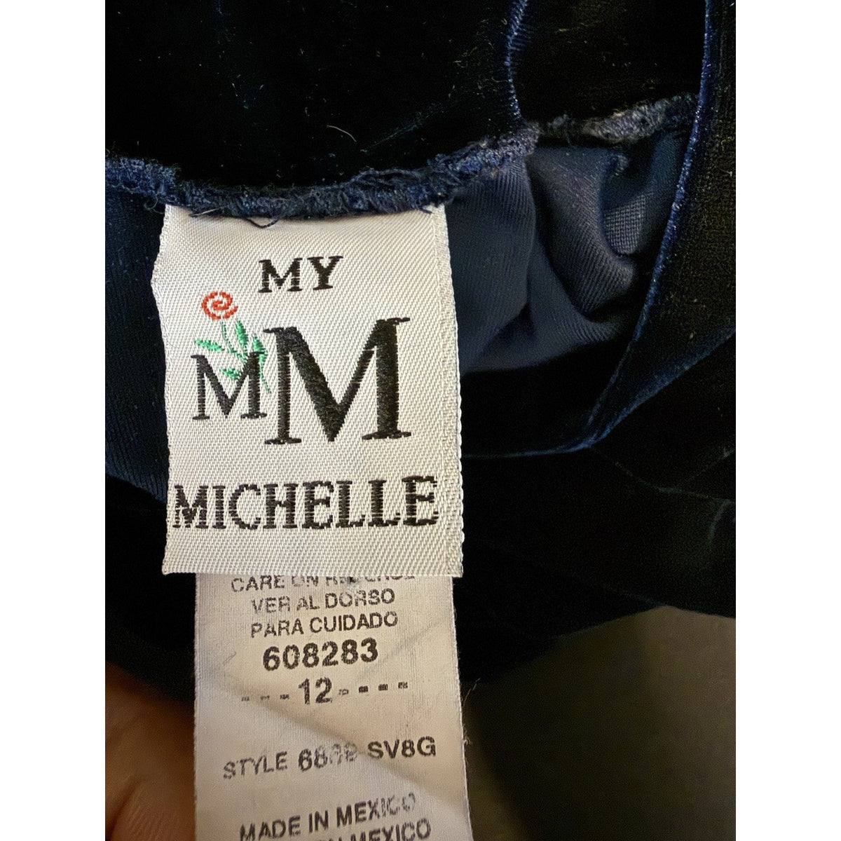 My Michelle Blue Velvet Mini Dress Mock Neck Short Sleeve Stretch Size 12