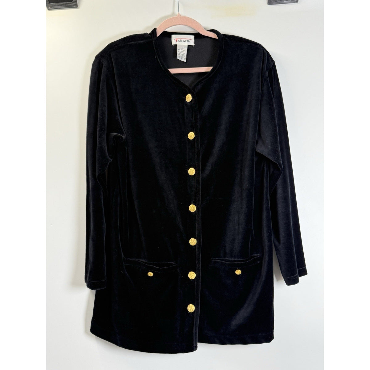VTG Talbots Black Velvet Button Front Jacket Cardigan Gold Buttons Soft Grunge