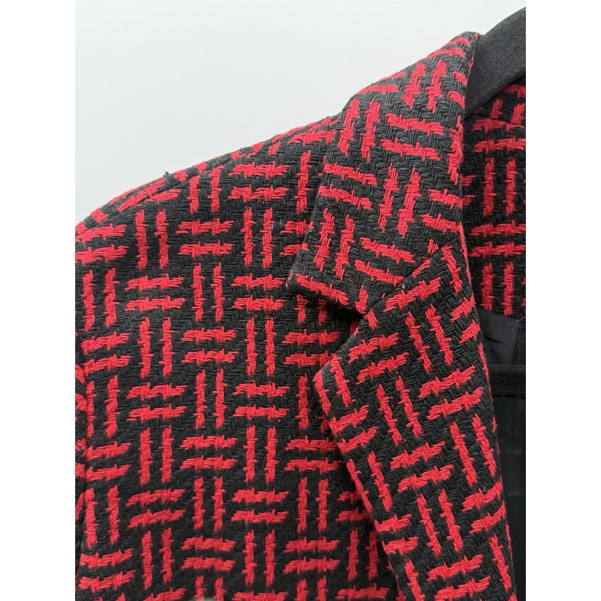 Ann May 100% Silk Woven Blazer Jacket Womens Large Red Black Textured