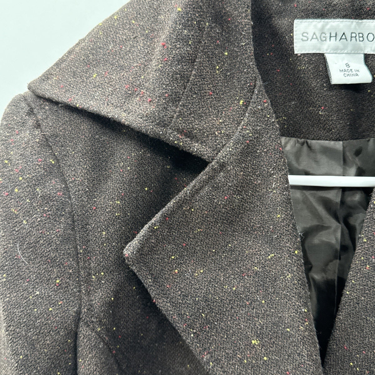 Sag Harbor Brown Wool Blend Tweed Blazer Womens 8 Dark Academia Career Jacket