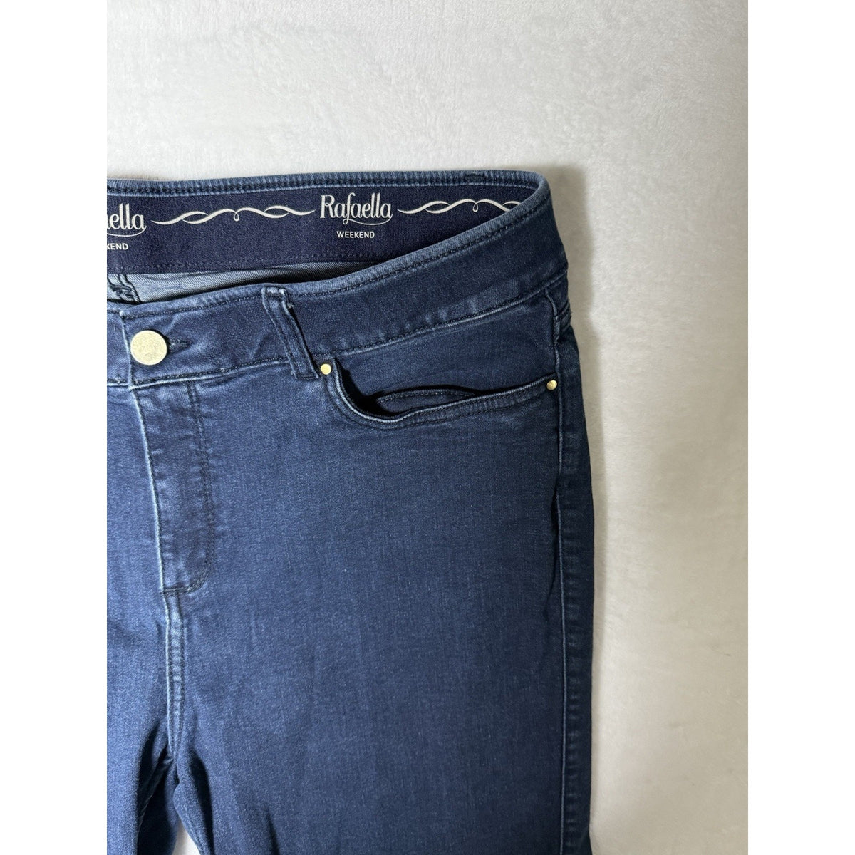 Rafaella Weekend Womens 16 Capri Jeans Dark Wash Embellished Hem Stretch Denim