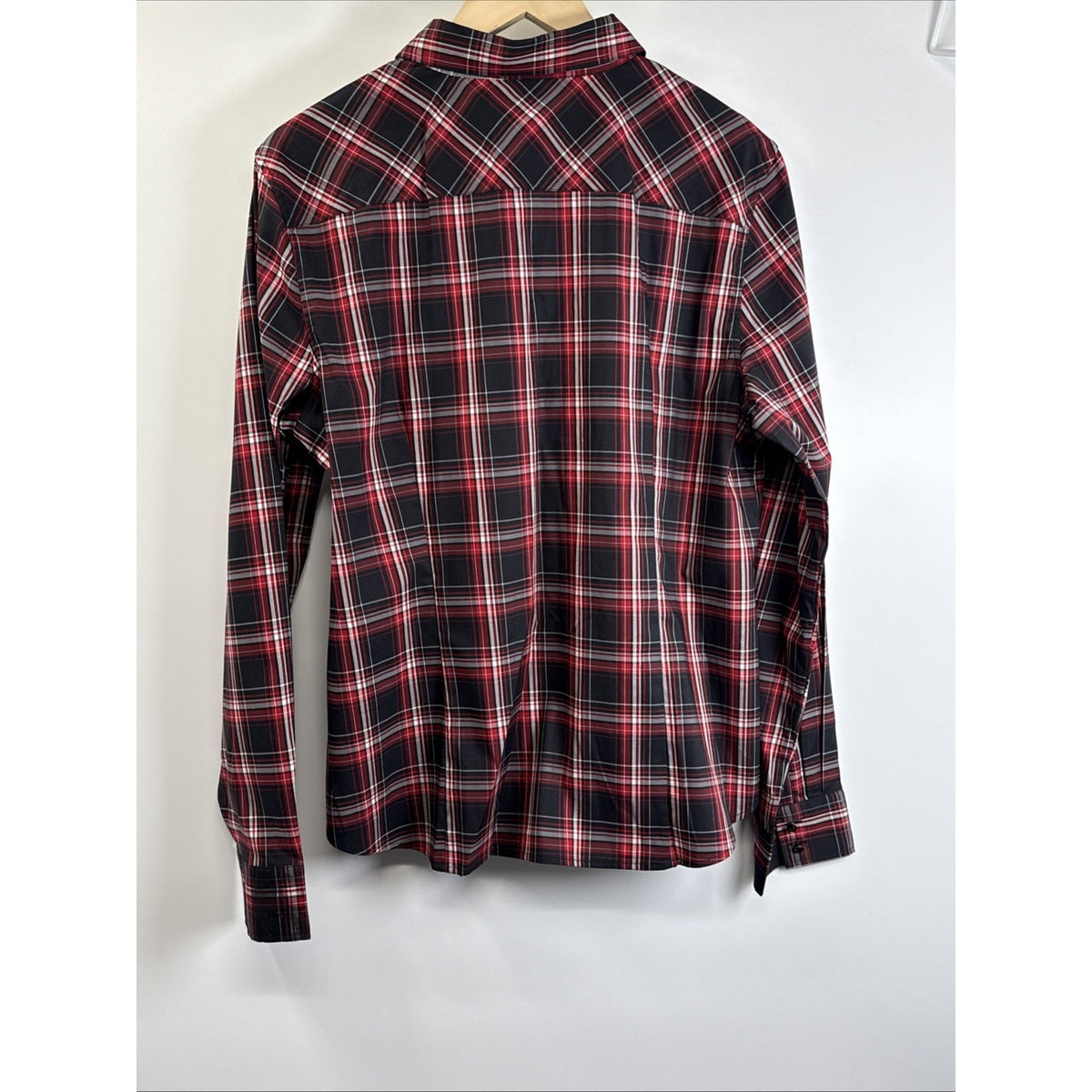 Talbots Women Size 16 Red Black Plaid Ruffle Front Button Down Stretch Shirt NWT