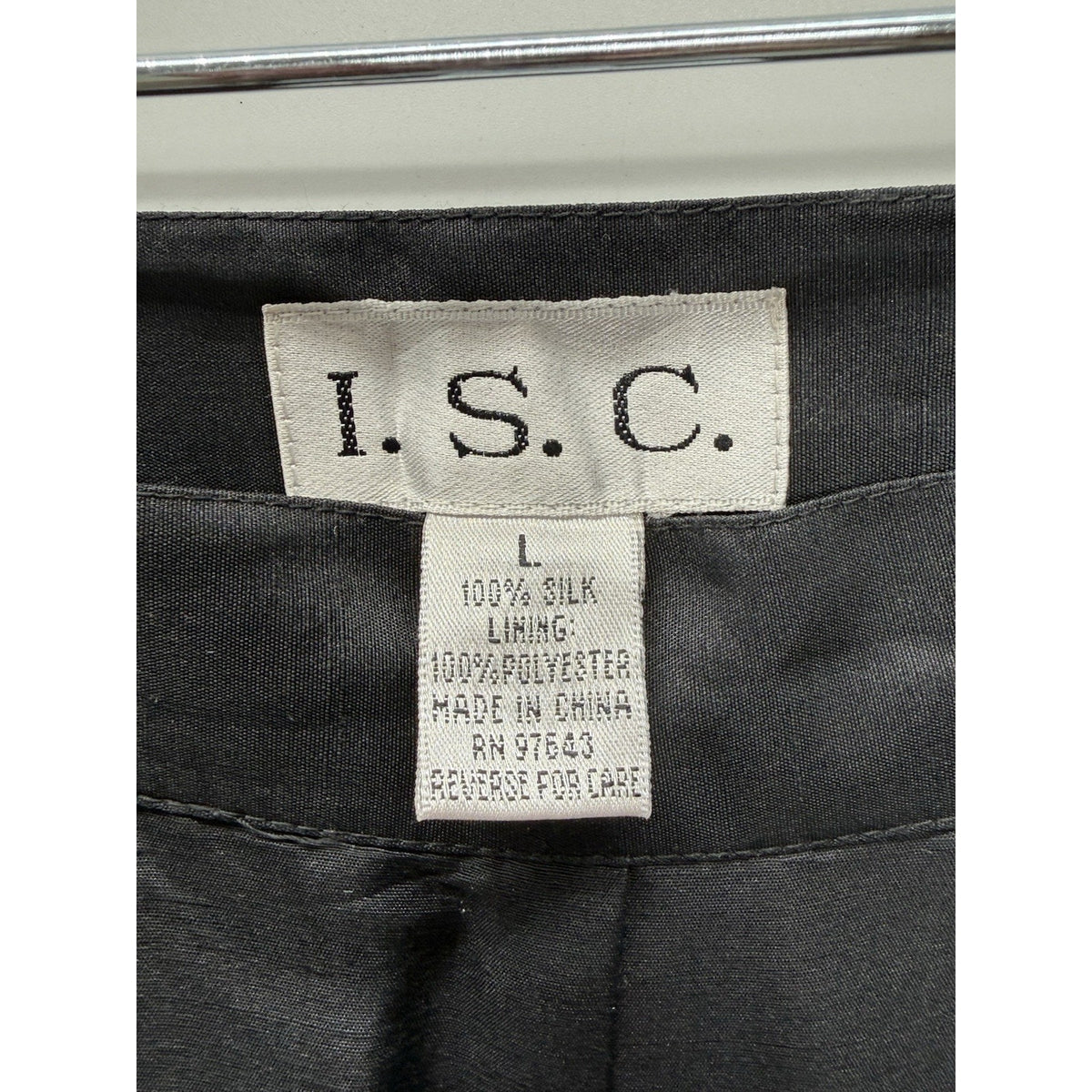 ISC Womens Silk Pants Black Embroidered Leg Side Slit Sz L, Lined