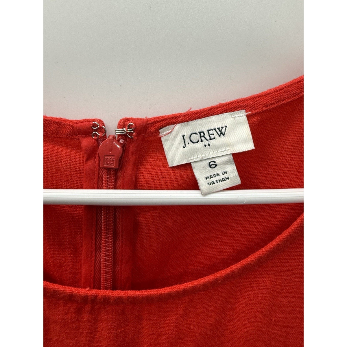 J.Crew Linen Blend Shift Dress Red Sleeveless Back Zip Size 6 Women’s Pockets
