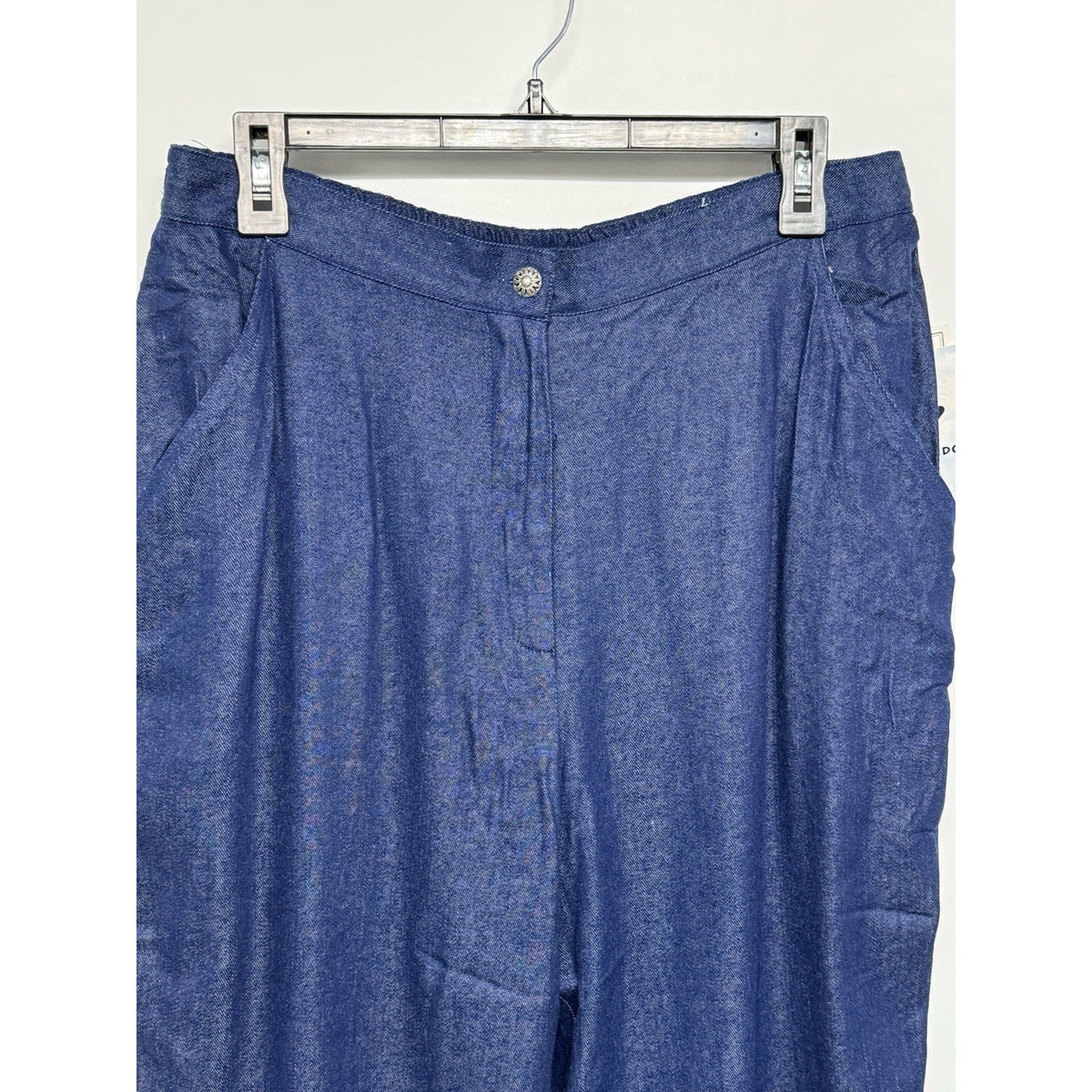 Erin London Capri Pants Large Blue Silk Blend Zip Fly Embroidered Hem