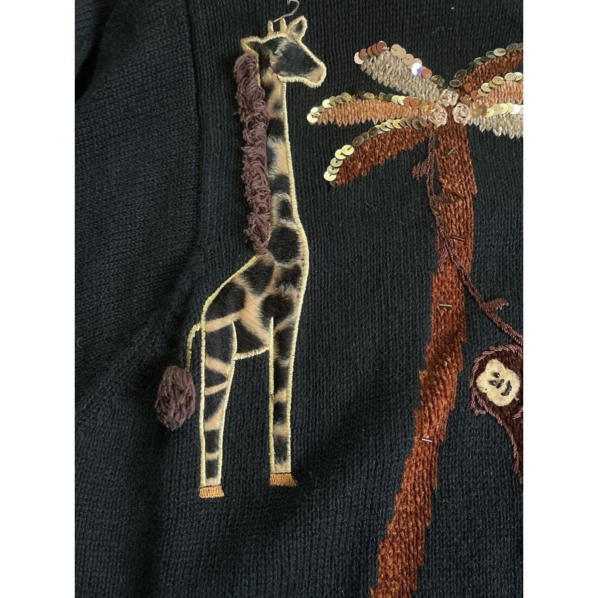 Victoria Woman 1X Embellished Jungle Cardigan Sweater – Sequin Animal Palmtrees